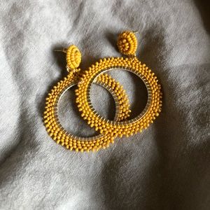 Yellow Beaded Hoop Earrings